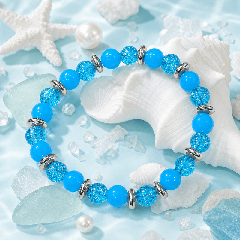 Oceanic Style Blue Round Bead Bracelet, Summer Fashion